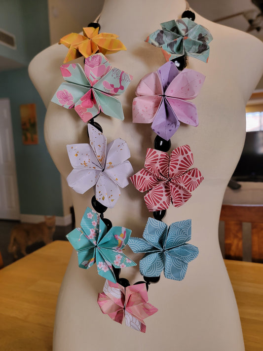 Paper Flower Lei | 37 Inch Origami Necklace