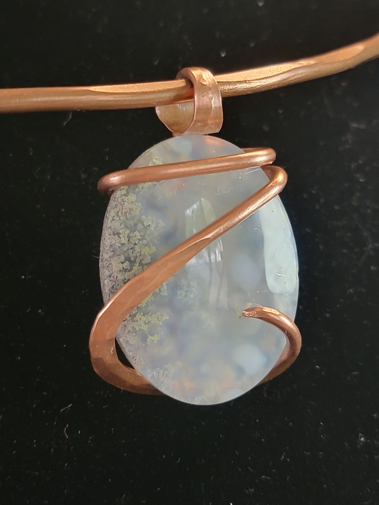 Moss Agate wrapped in Copper