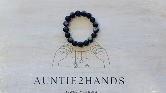 Silver Sheen Obsidian Moon Mala