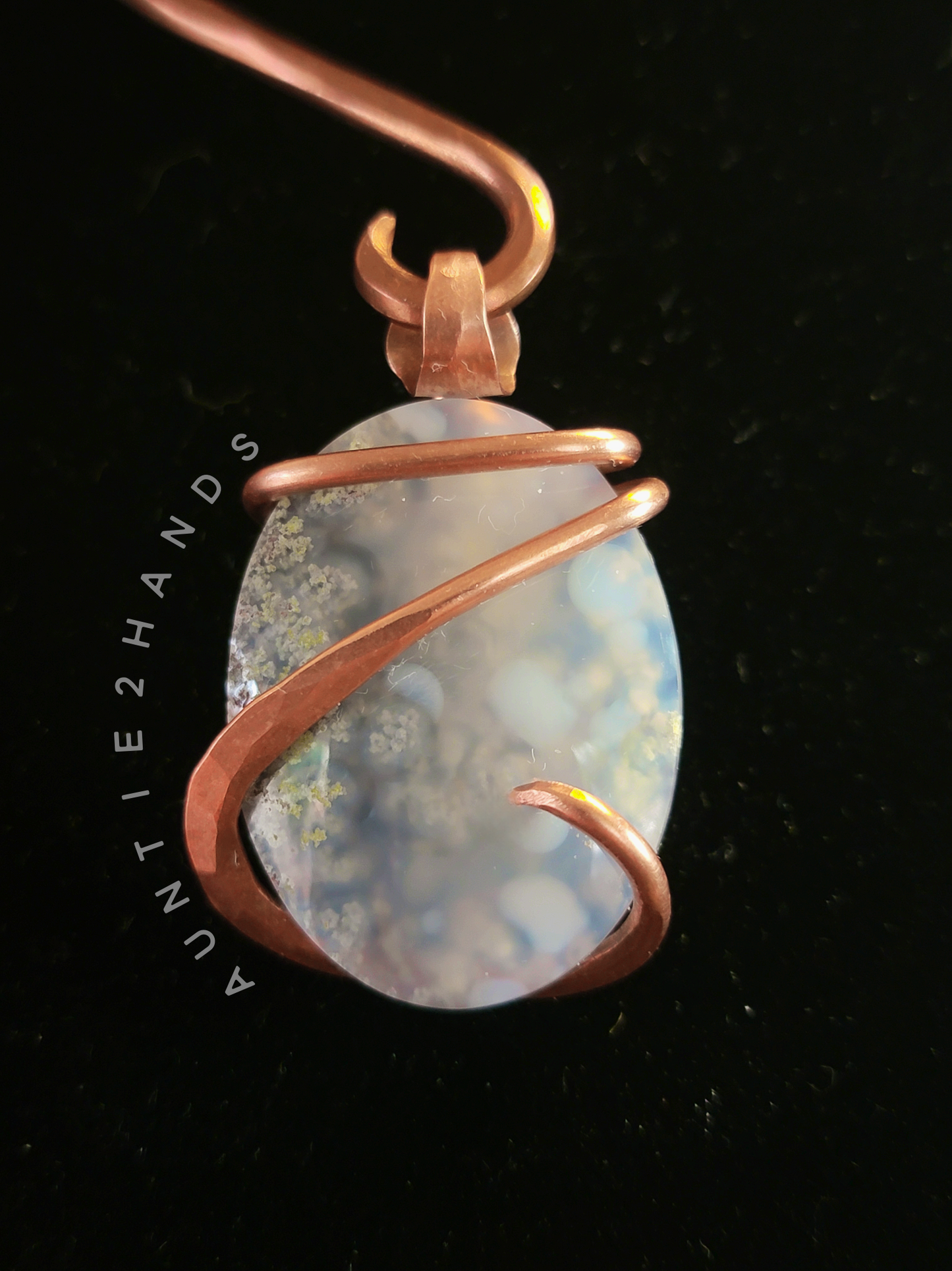 Moss Agate wrapped in Copper