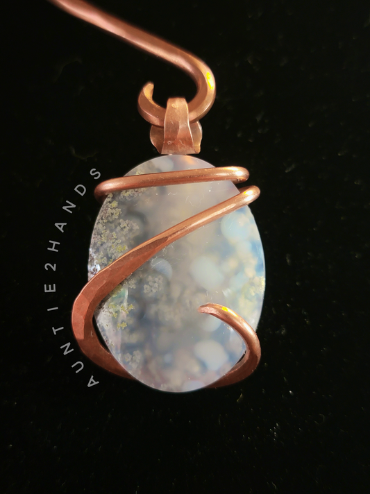 Moss Agate wrapped in Copper